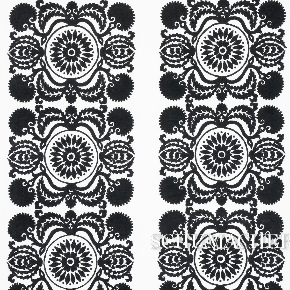 Schumacher 70263 Castanet Embroidery Black fabric swatch