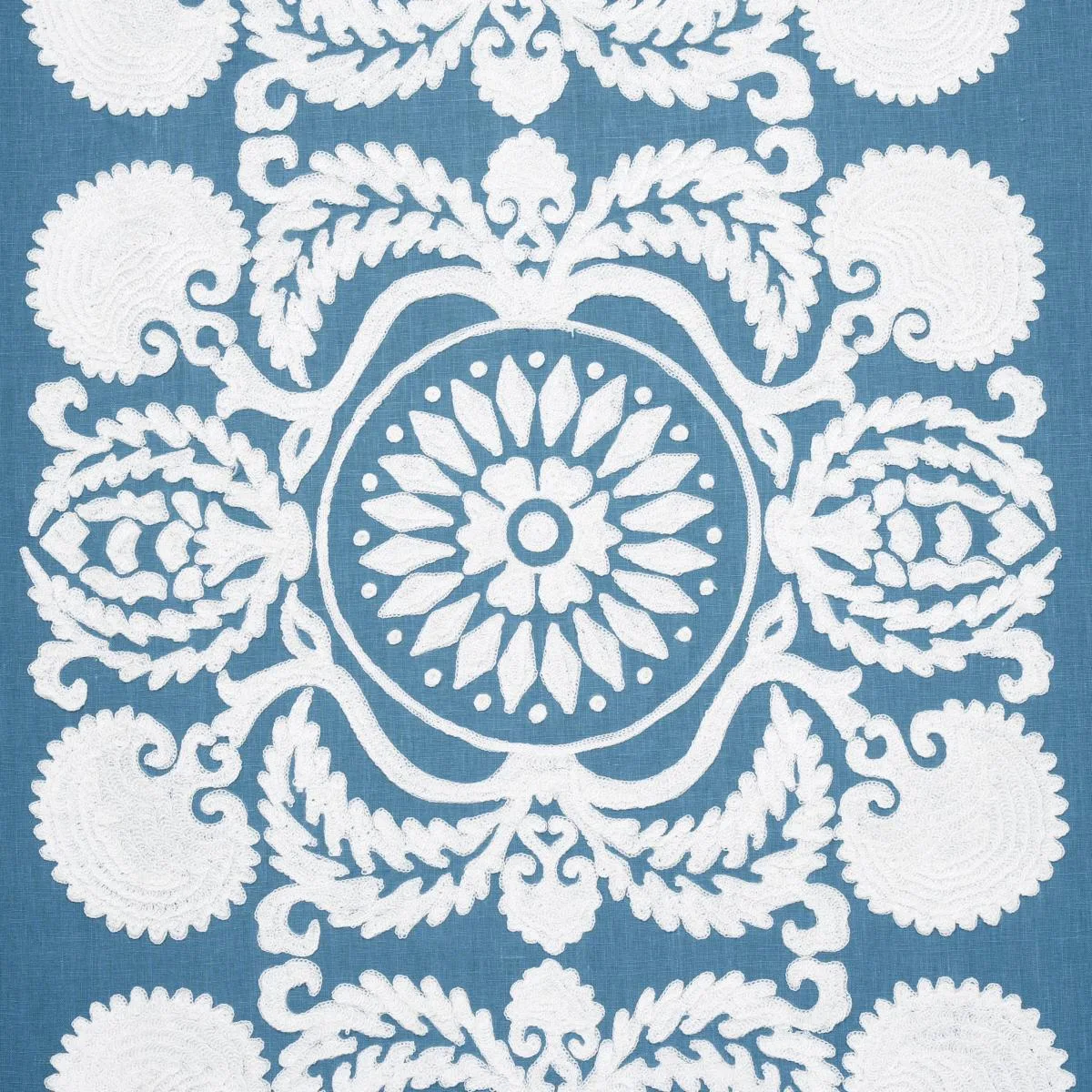 Schumacher 70262 Castanet Embroidery Chambray fabric swatch