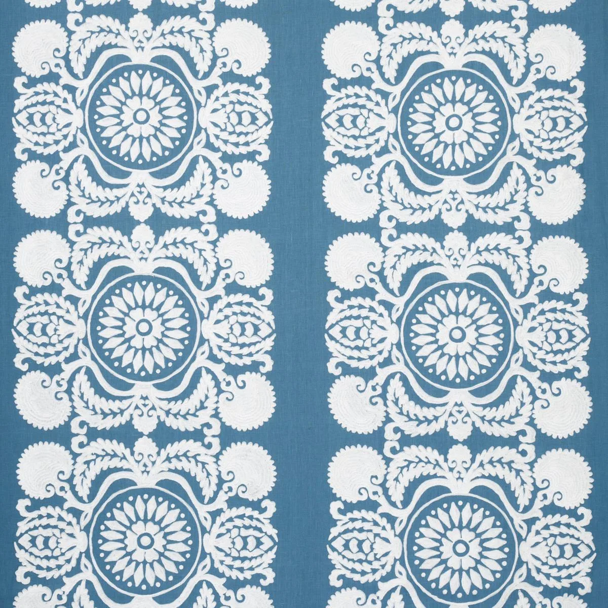 Schumacher 70262 Castanet Embroidery Chambray fabric swatch