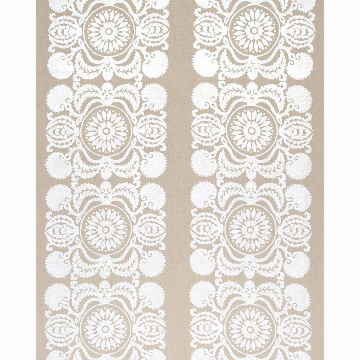Schumacher 70264 Castanet Embroidery Natural fabric swatch