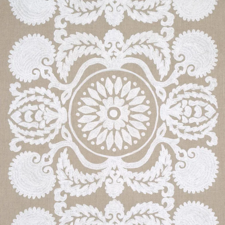 Schumacher 70264 Castanet Embroidery Natural fabric swatch