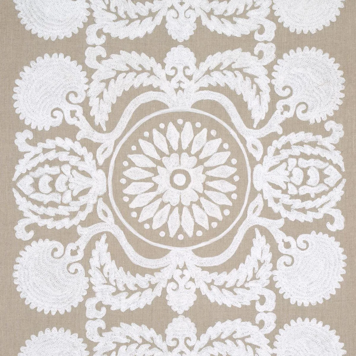 Schumacher 70264 Castanet Embroidery Natural fabric swatch