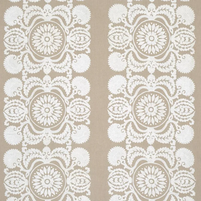Schumacher 70264 Castanet Embroidery Natural fabric swatch