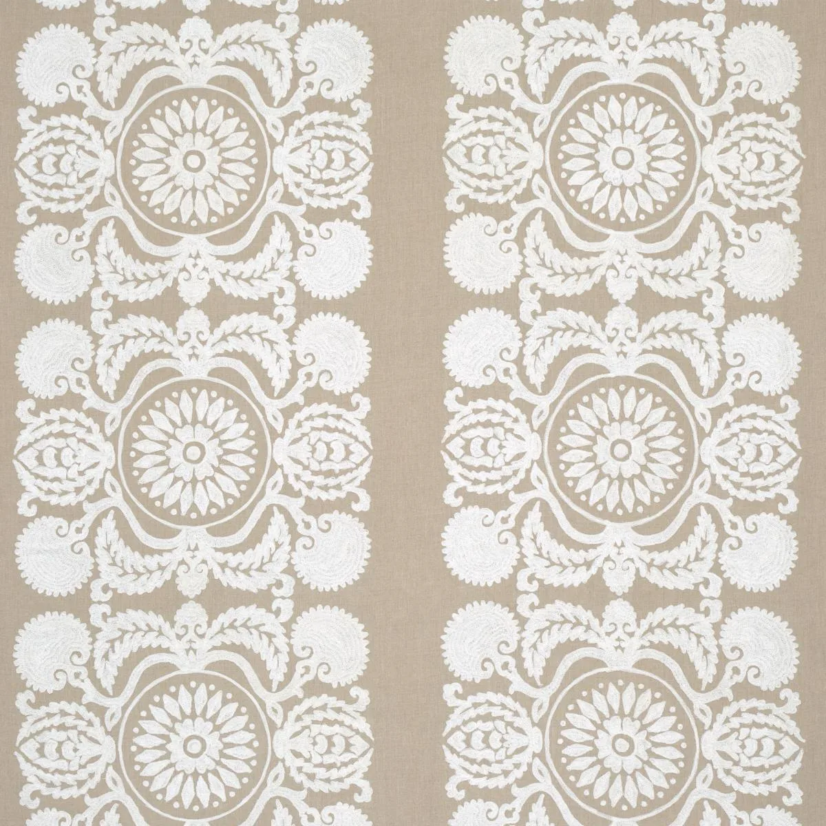 Schumacher 70264 Castanet Embroidery Natural fabric swatch