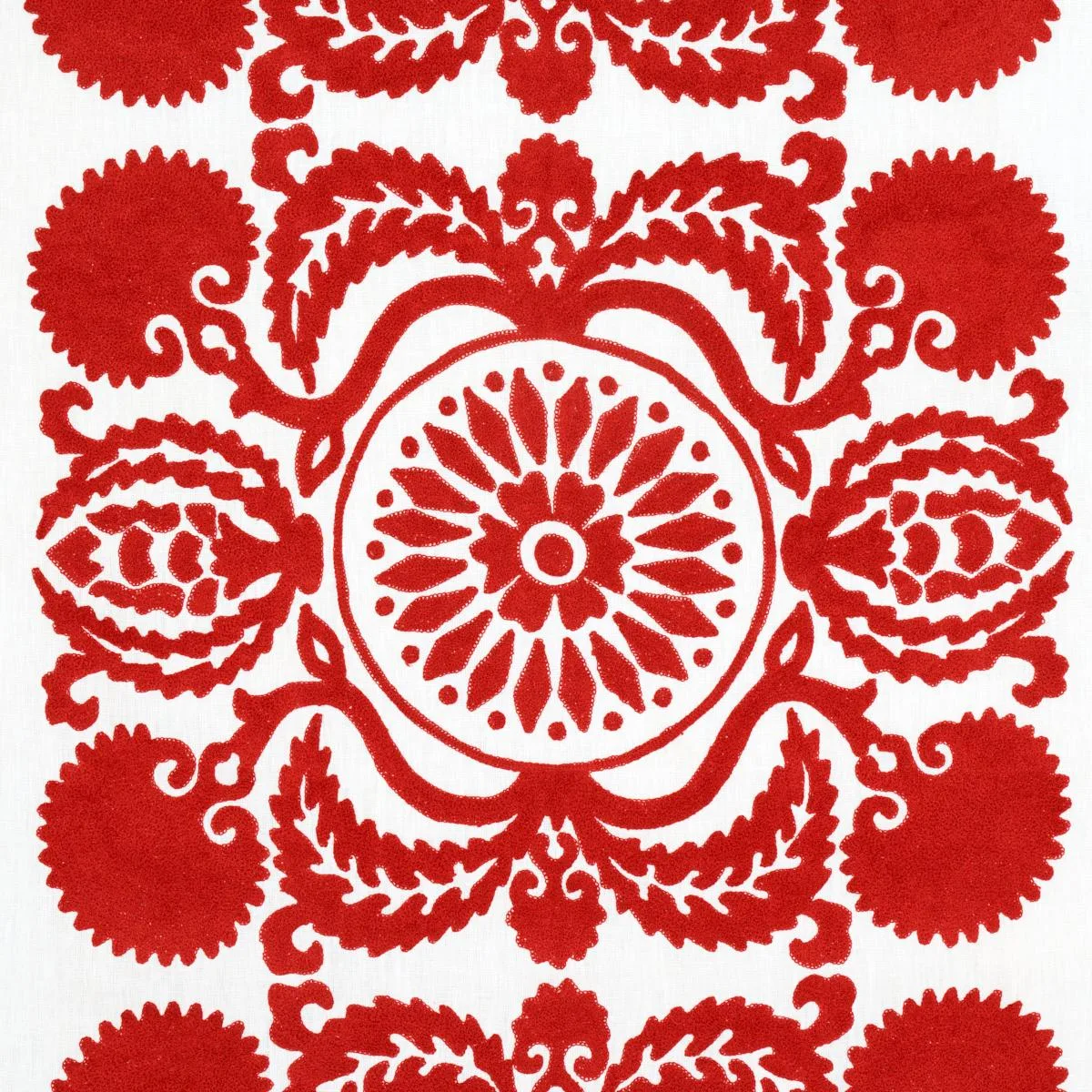 Schumacher 70261 Castanet Embroidery Red fabric swatch