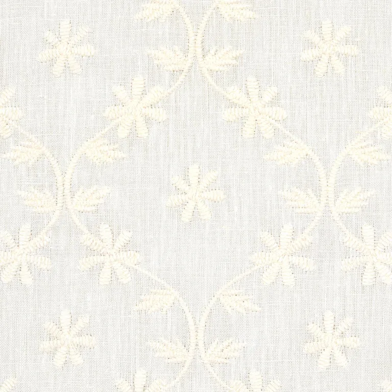 Schumacher 67620 Cellini Embroidered Sheer Ivory fabric swatch