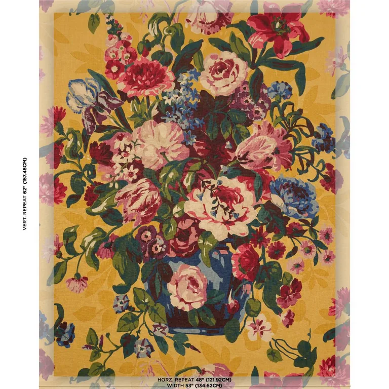 Schumacher 173000 Centennial Bouquet Document Ochre fabric swatch
