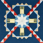 Schumacher 77601 Chamizal Embroidery Blue & Red fabric swatch