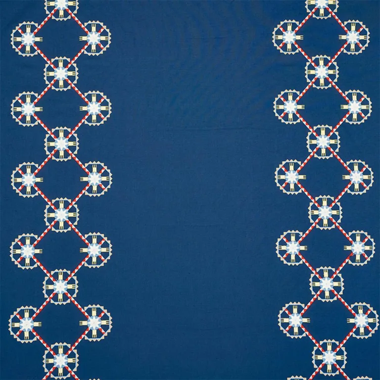 Schumacher 77601 Chamizal Embroidery Blue & Red fabric swatch