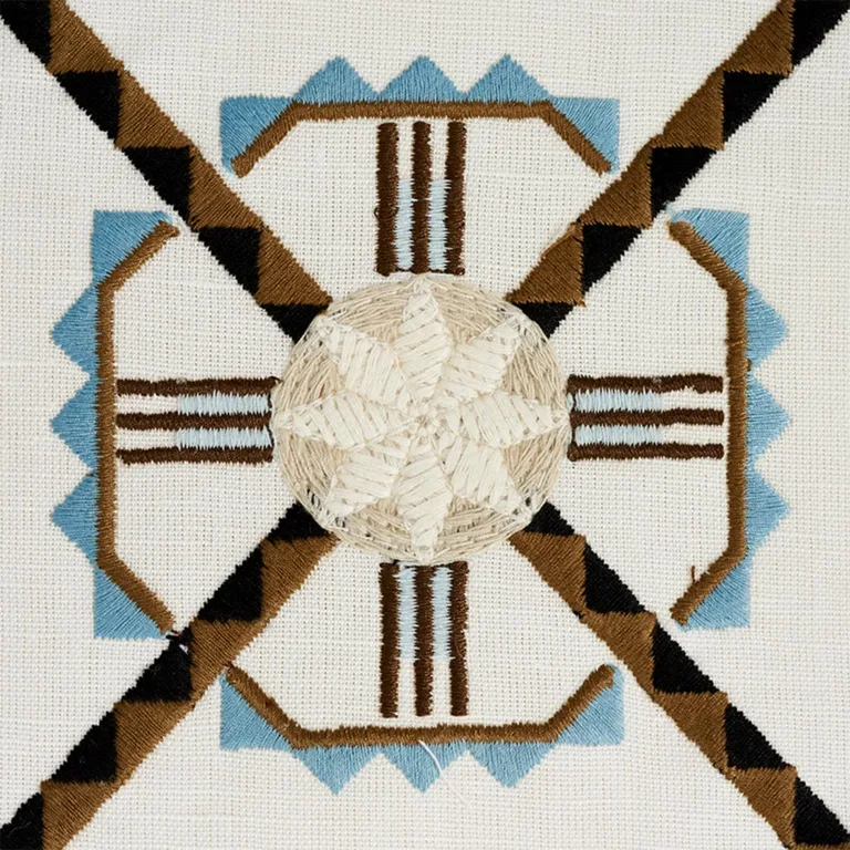 Schumacher 77600 Chamizal Embroidery Neutral & Sky fabric swatch