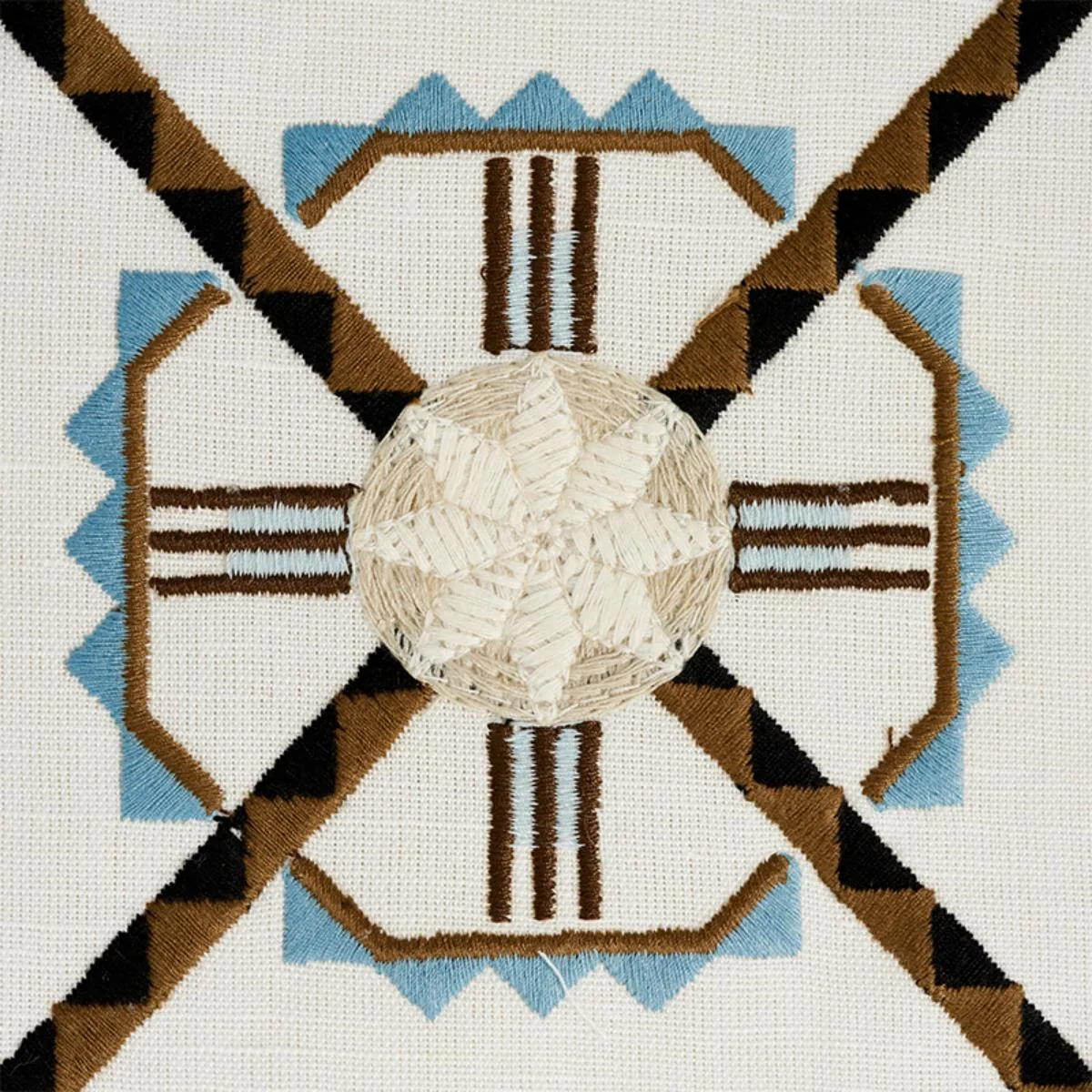 Schumacher 77600 Chamizal Embroidery Neutral & Sky fabric swatch