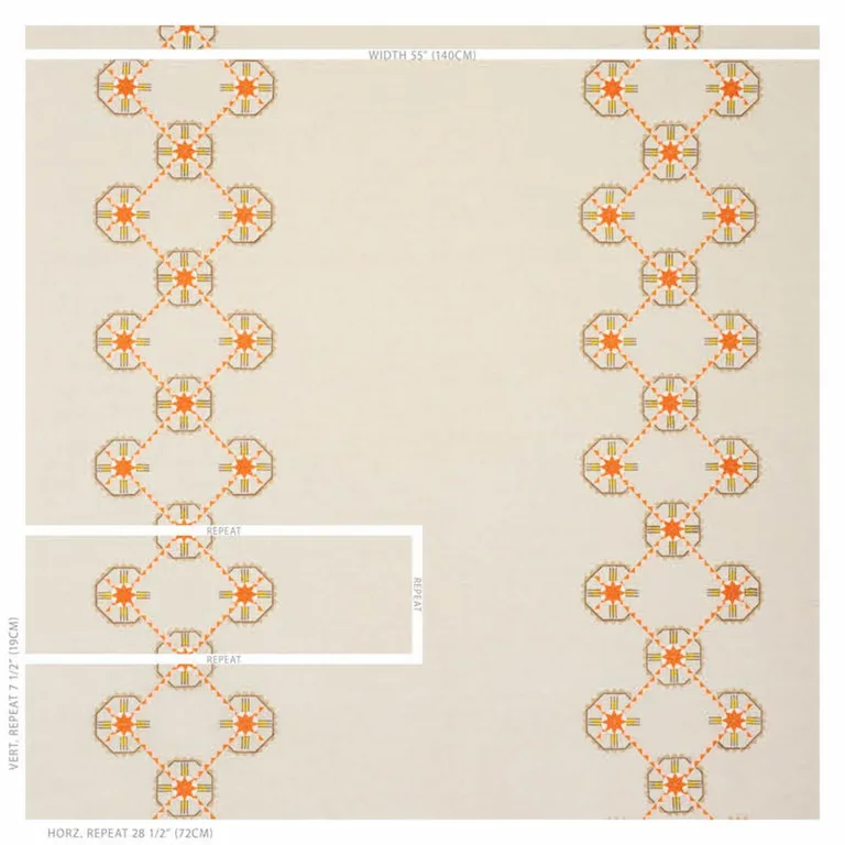 Schumacher 77602 Chamizal Embroidery Orange & Pink fabric swatch