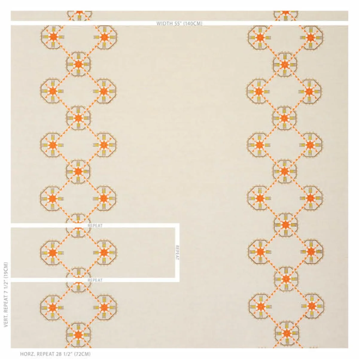 Schumacher 77602 Chamizal Embroidery Orange & Pink fabric swatch