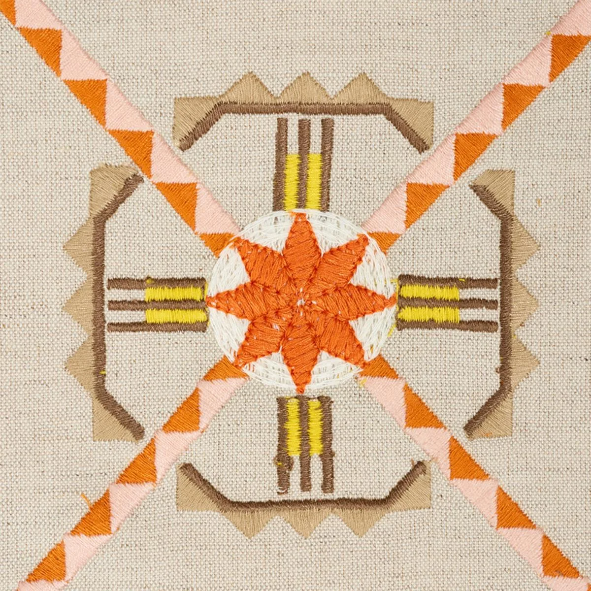 Schumacher 77602 Chamizal Embroidery Orange & Pink fabric swatch