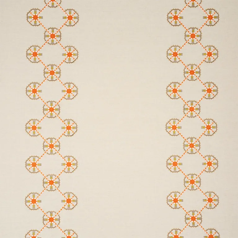 Schumacher 77602 Chamizal Embroidery Orange & Pink fabric swatch