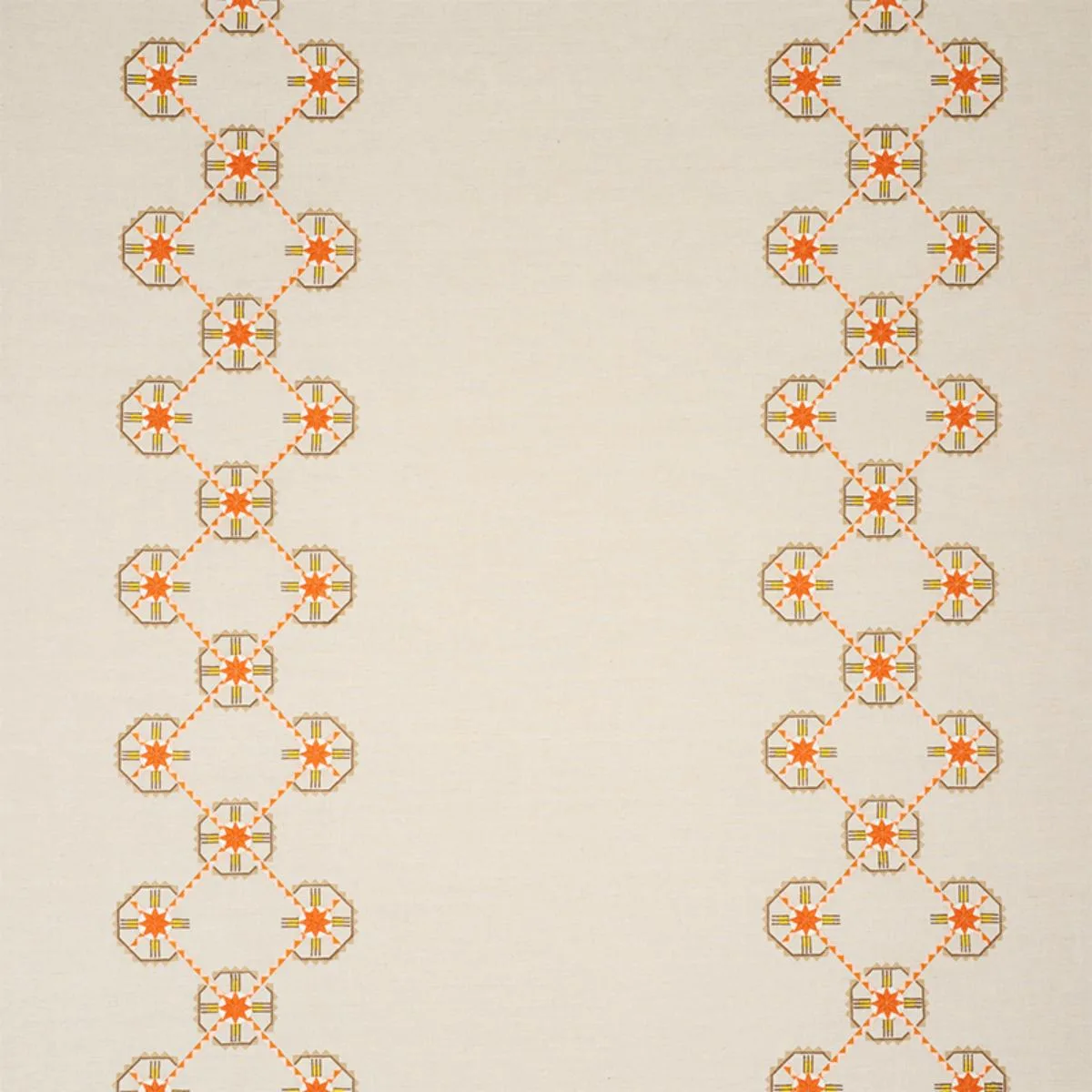 Schumacher 77602 Chamizal Embroidery Orange & Pink fabric swatch