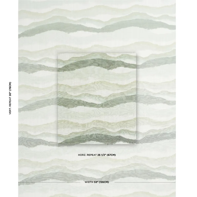 Schumacher 181621 Chandler Warp Print Eucalyptus fabric swatch