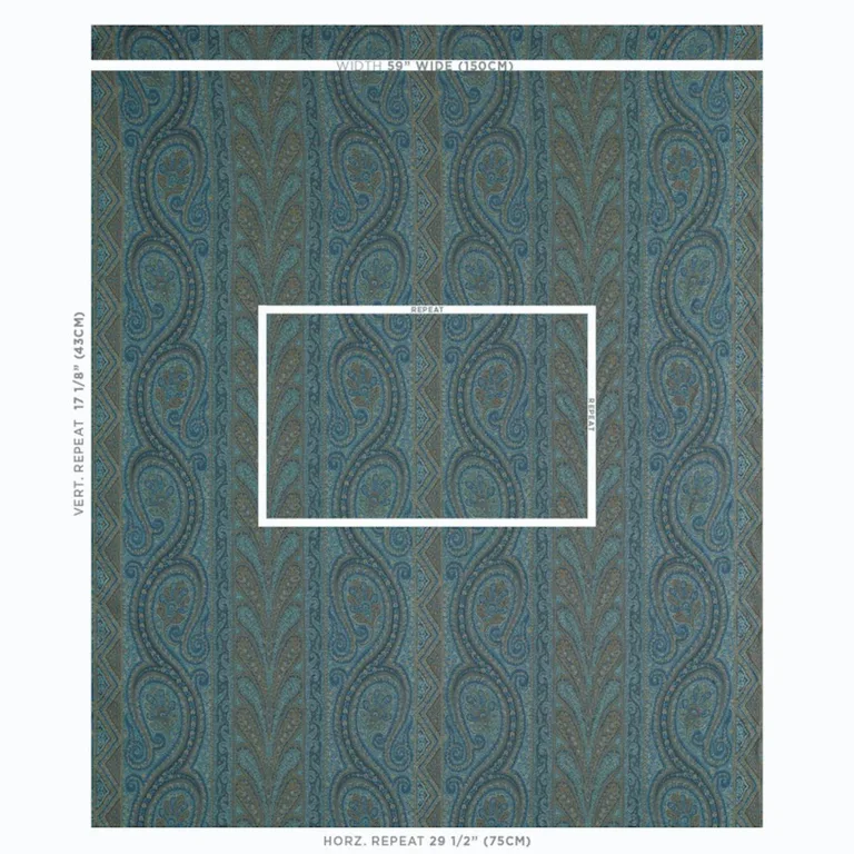 Schumacher 50774 Chatelaine Paisley Blue fabric swatch