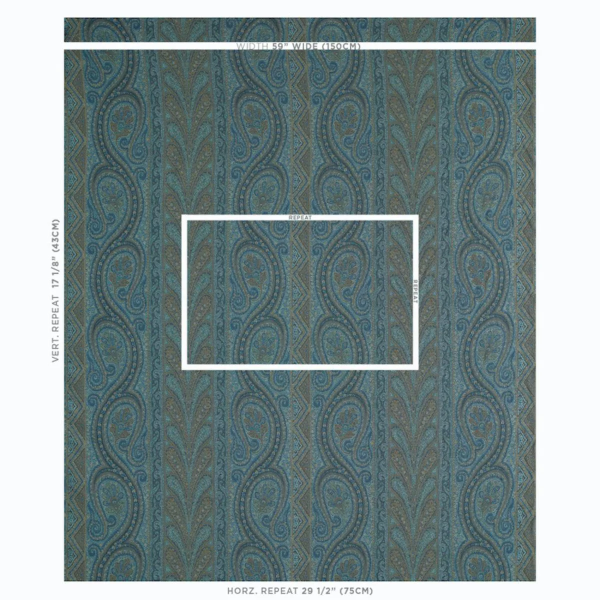 Schumacher 50774 Chatelaine Paisley Blue fabric swatch