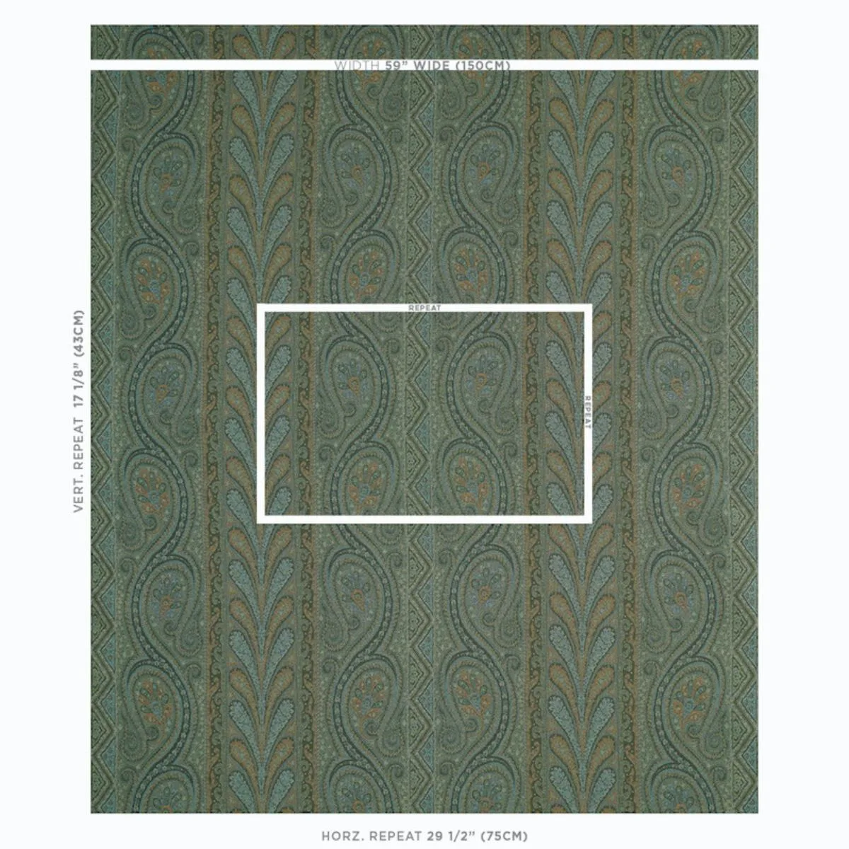 Schumacher 50776 Chatelaine Paisley Jade fabric swatch