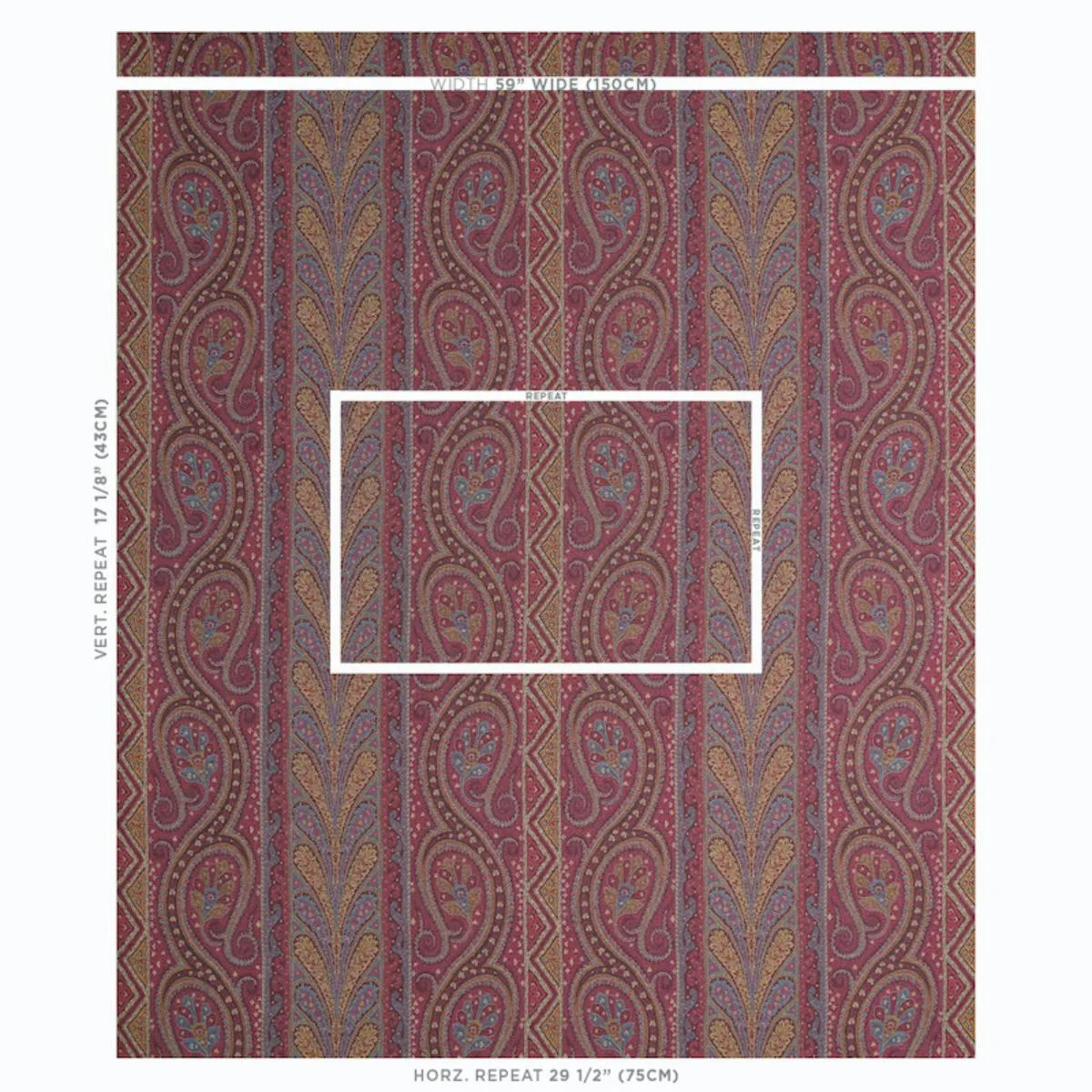Schumacher 50775 Chatelaine Paisley Magenta fabric swatch