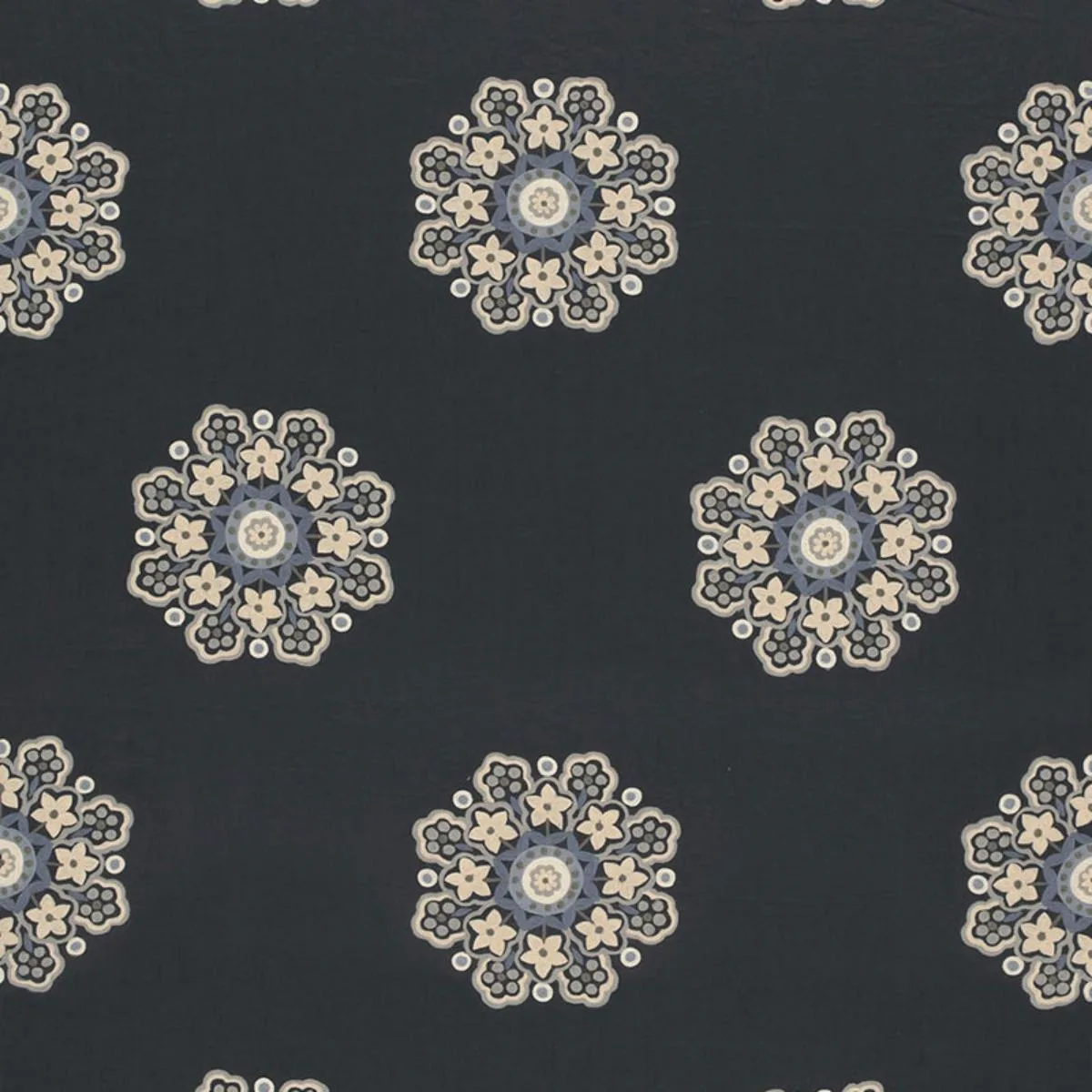 Schumacher 66820 Chennai Linen Embroidery Midnight fabric swatch