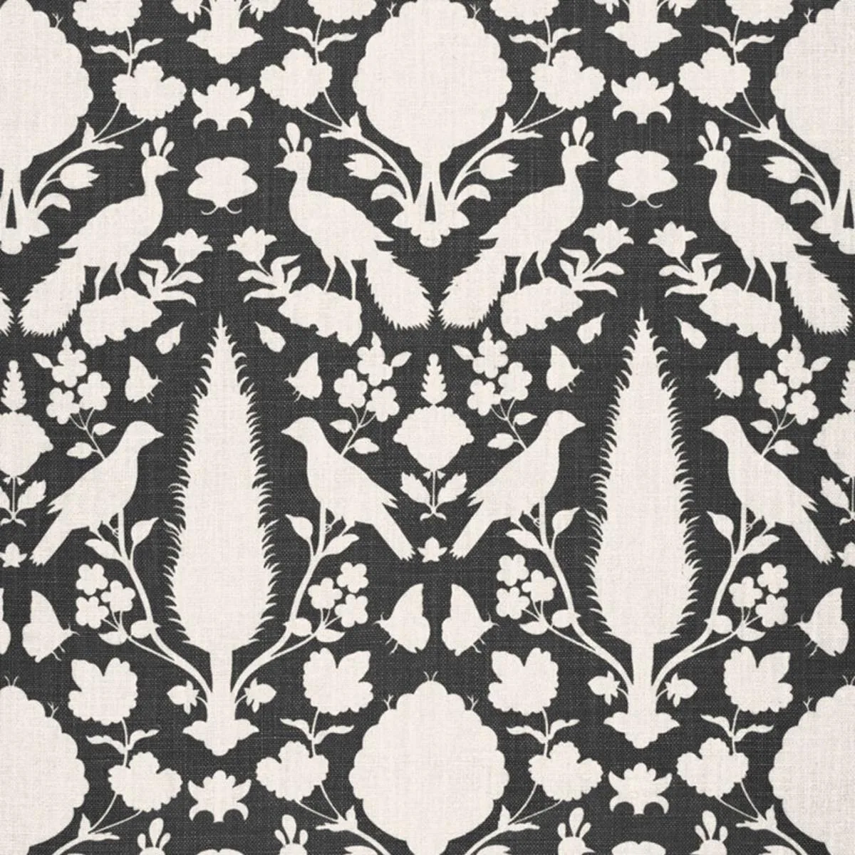 Schumacher 173563 Chenonceau Charcoal fabric swatch