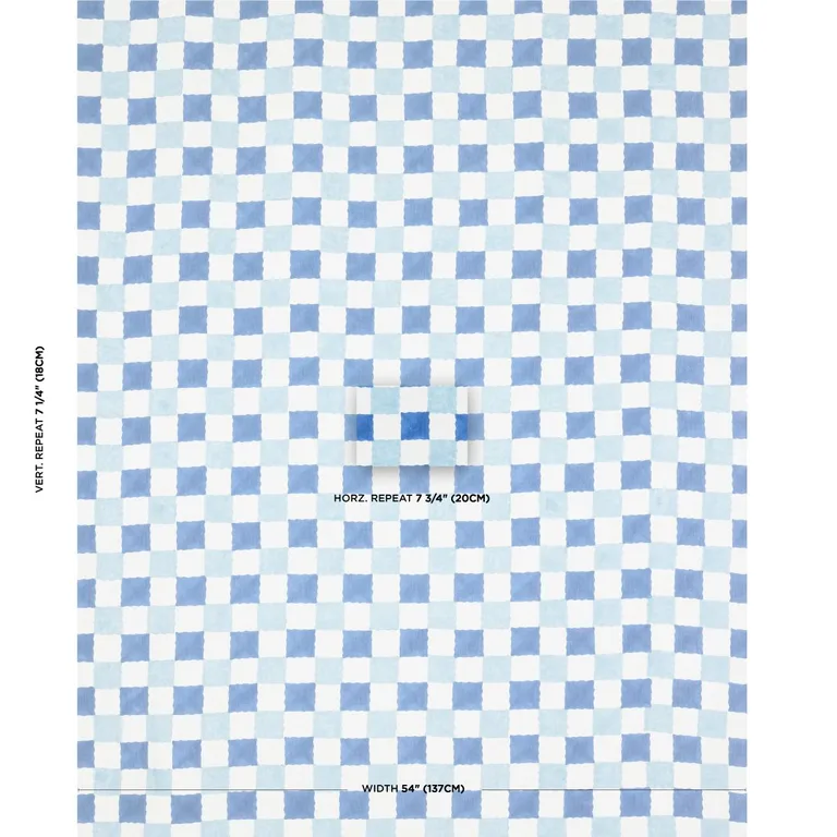Schumacher 181791 Chequer Hand Block Print Blue fabric swatch