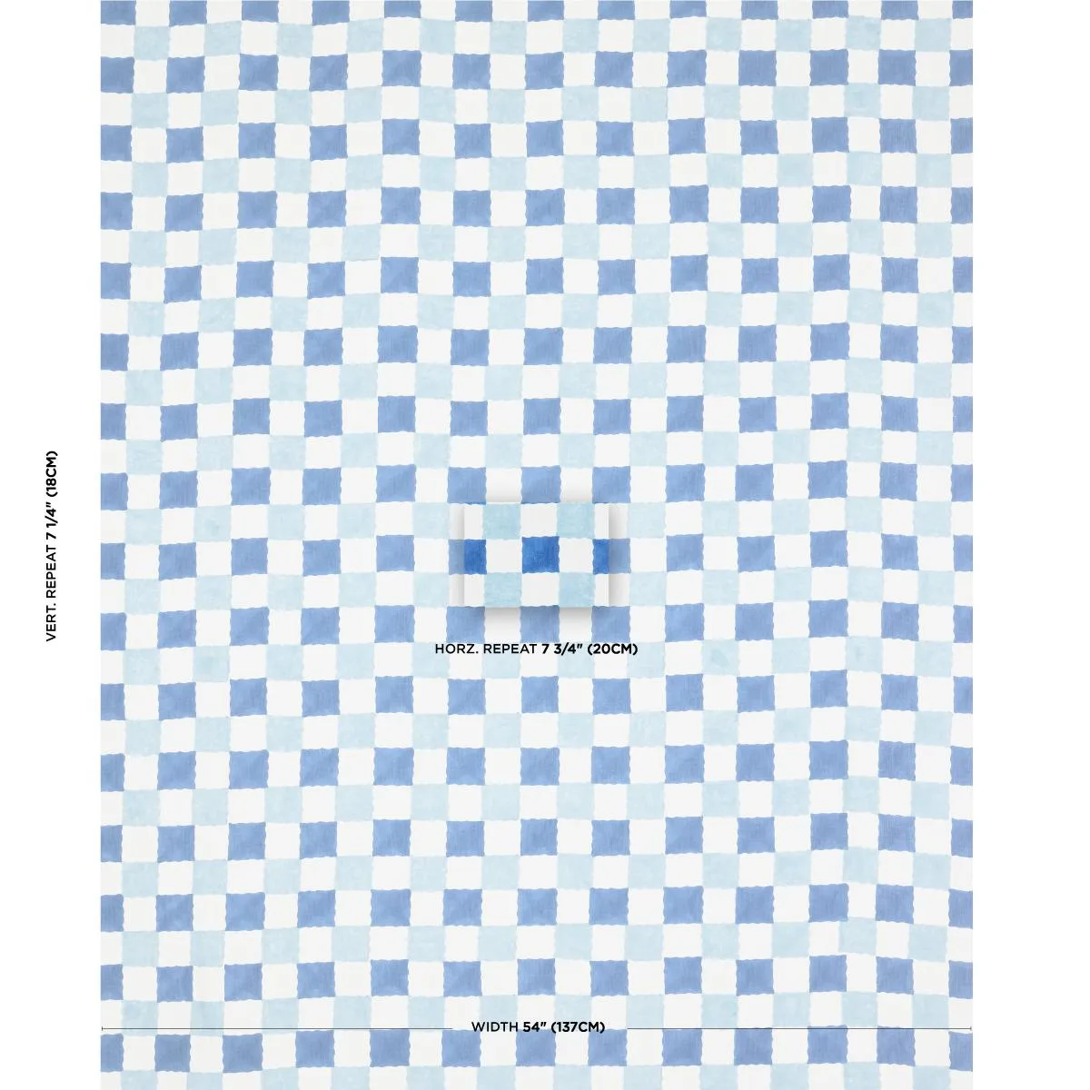 Schumacher 181791 Chequer Hand Block Print Blue fabric swatch