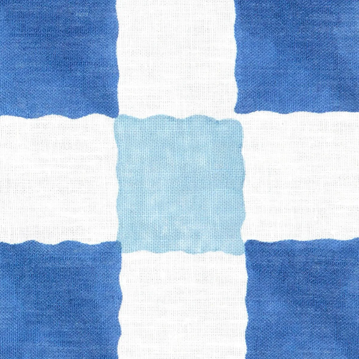 Schumacher 181791 Chequer Hand Block Print Blue fabric swatch