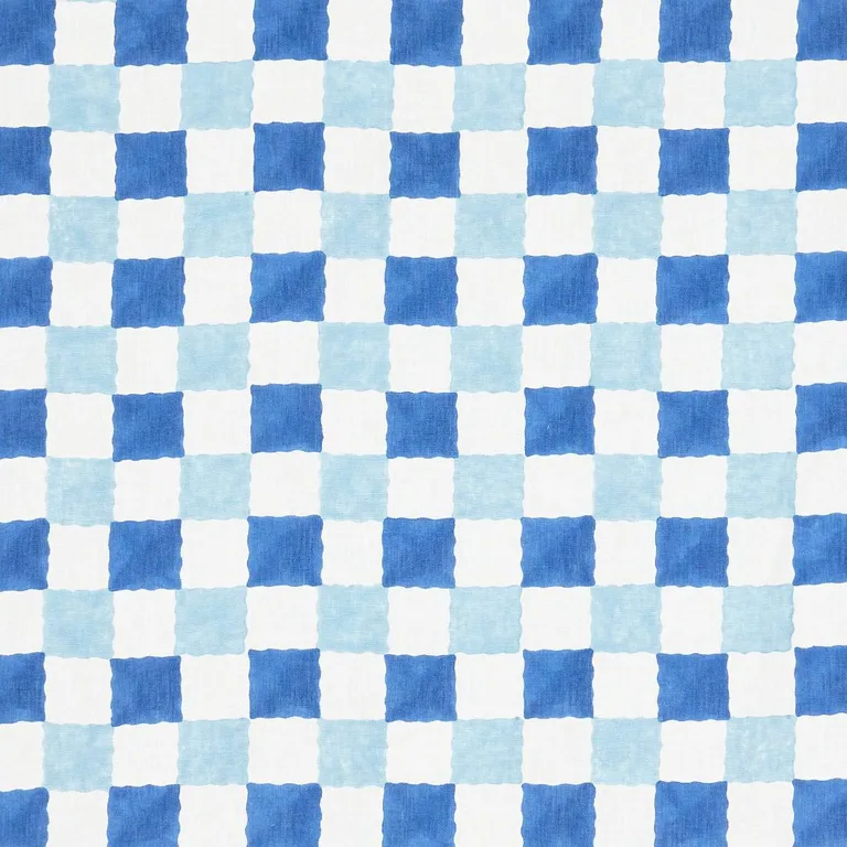 Schumacher 181791 Chequer Hand Block Print Blue fabric swatch