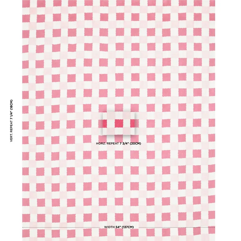 Schumacher 181790 Chequer Hand Block Print Pinks fabric swatch