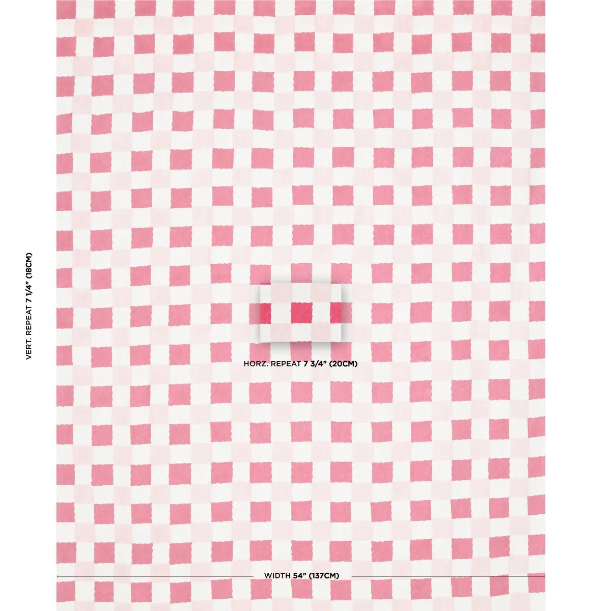 Schumacher 181790 Chequer Hand Block Print Pinks fabric swatch