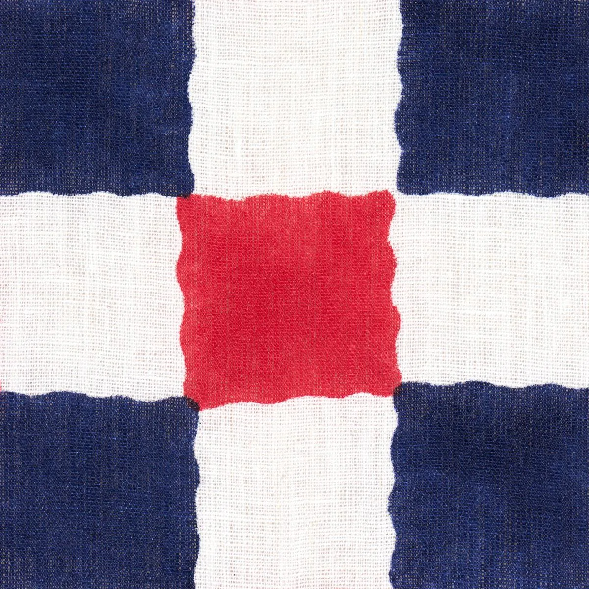 Schumacher 181792 Chequer Hand Block Print Red/Navy fabric swatch