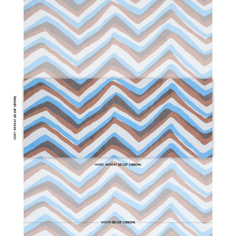 Schumacher 183721 Chevron Brown & Blue fabric swatch