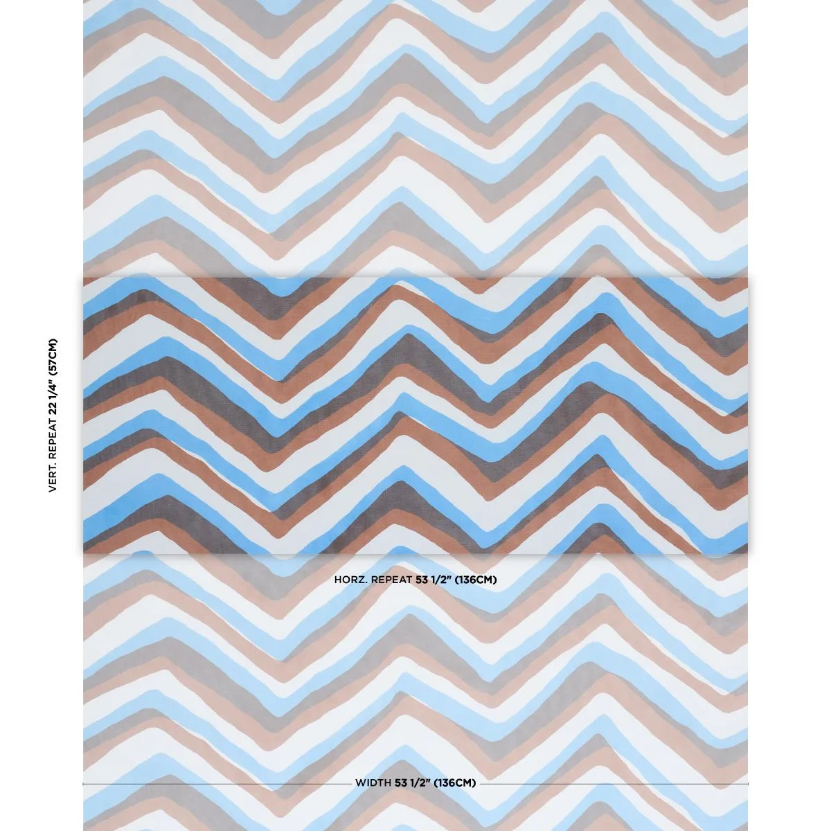Schumacher 183721 Chevron Brown & Blue fabric swatch