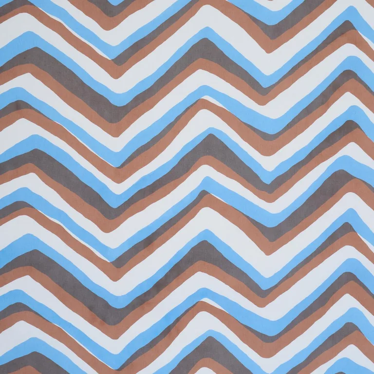Schumacher 183721 Chevron Brown & Blue fabric swatch