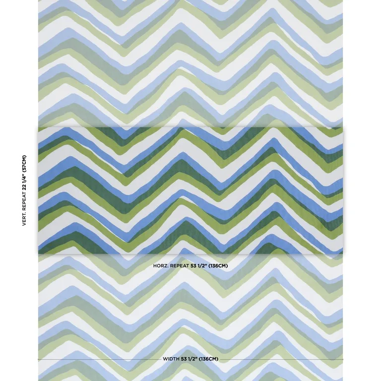 Schumacher 183720 Chevron Green & Blue fabric swatch