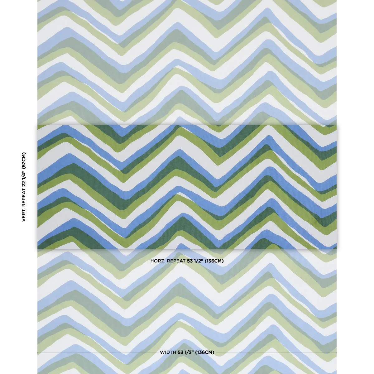 Schumacher 183720 Chevron Green & Blue fabric swatch