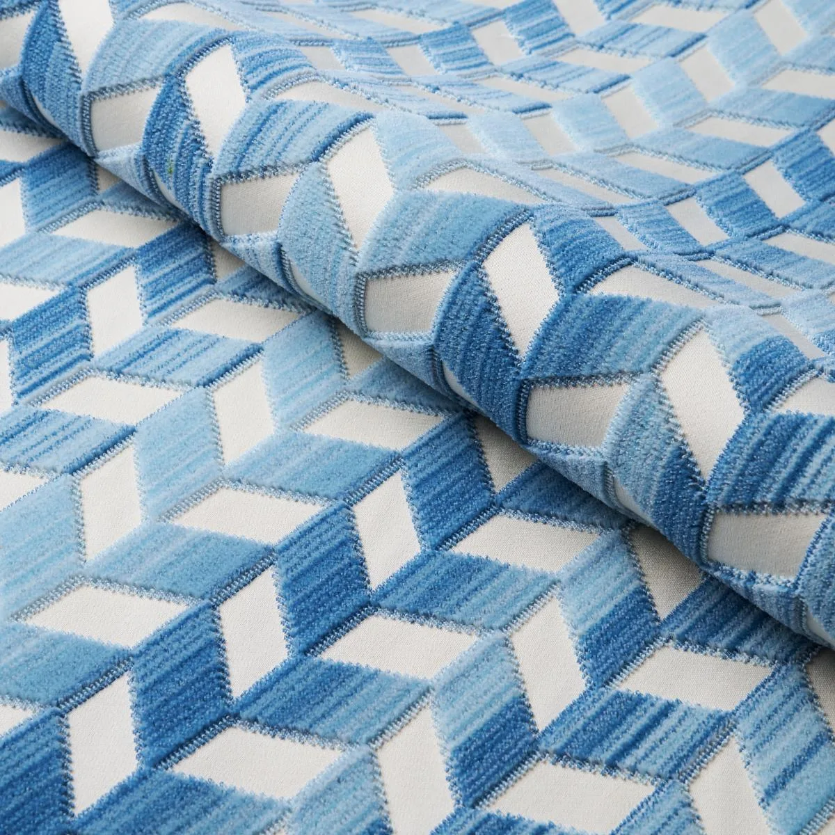 Schumacher 72815 Chevron Strié Velvet Porcelain fabric swatch