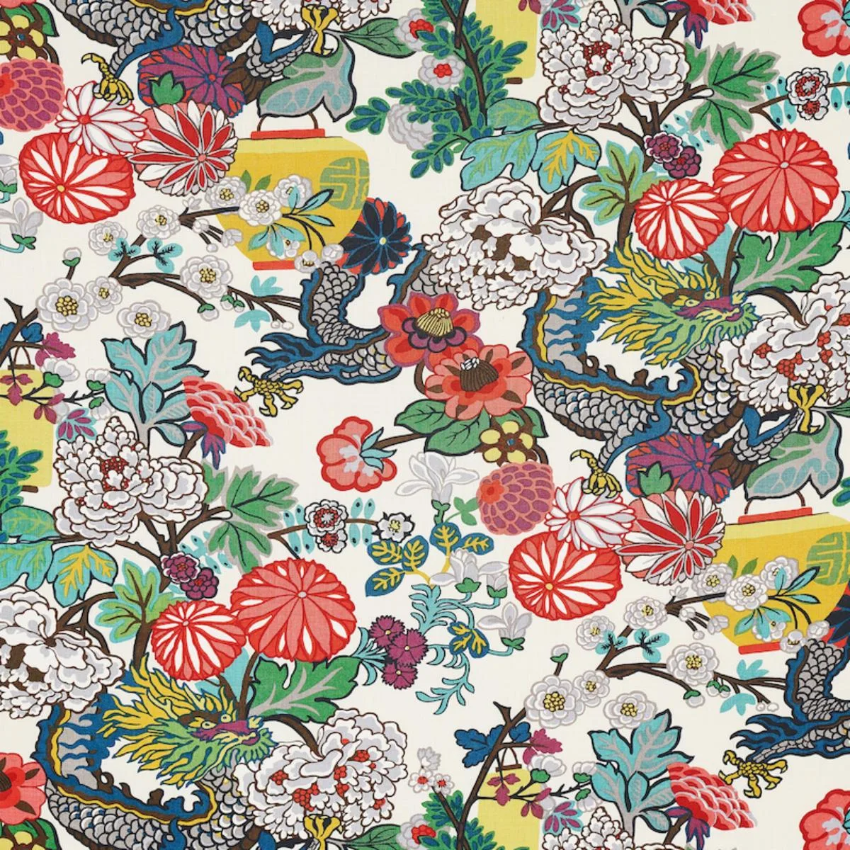 Schumacher 173273 Chiang Mai Dragon Alabaster fabric swatch