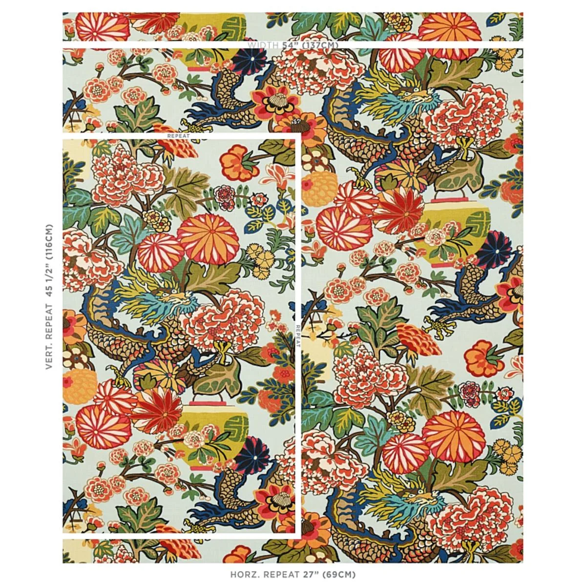 Schumacher 173270 Chiang Mai Dragon Aquamarine fabric swatch