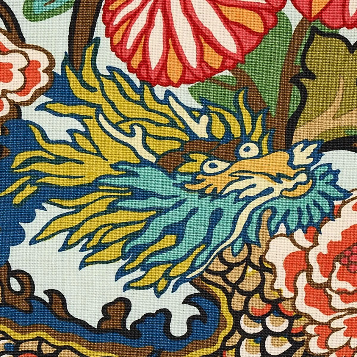 Schumacher 173270 Chiang Mai Dragon Aquamarine fabric swatch