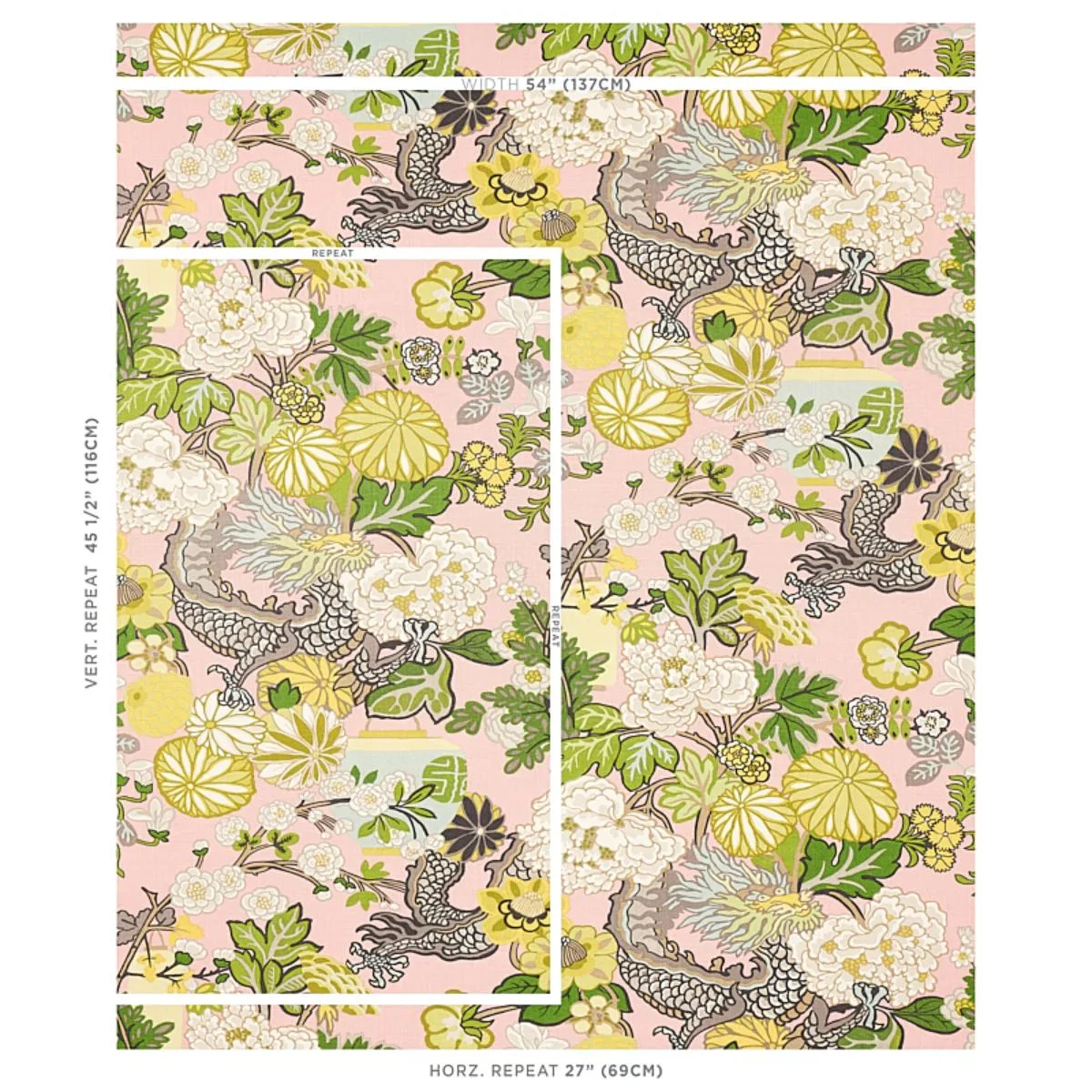 Schumacher 173280 Chiang Mai Dragon Blush fabric swatch