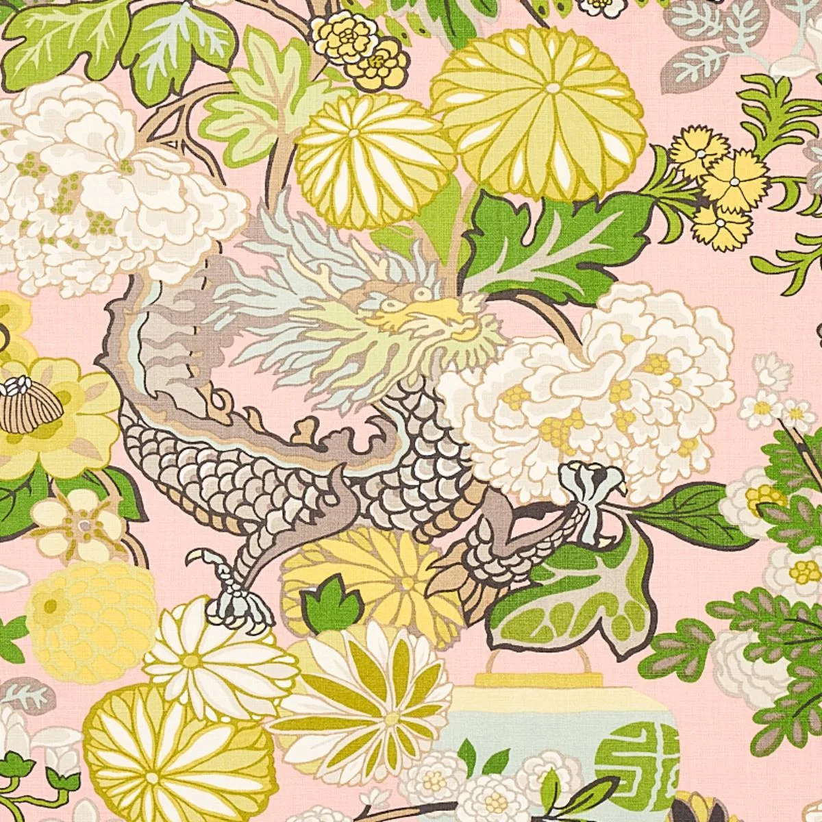 Schumacher 173280 Chiang Mai Dragon Blush fabric swatch