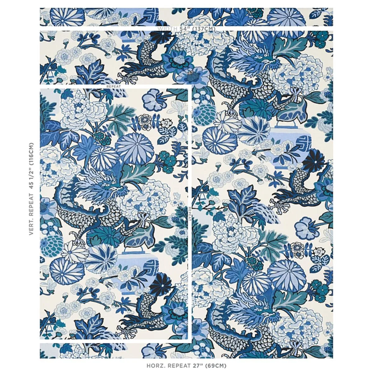 Schumacher 173272 Chiang Mai Dragon China Blue fabric swatch