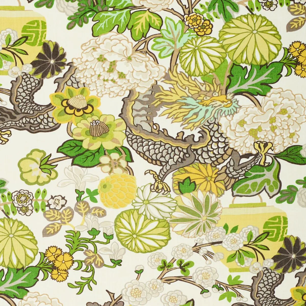 Schumacher 173279 Chiang Mai Dragon Citrus fabric swatch