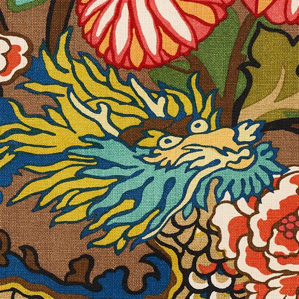 Schumacher 173274 Chiang Mai Dragon Mocha fabric swatch