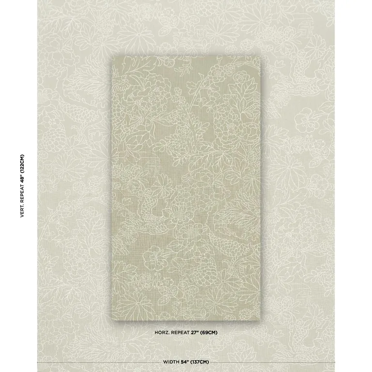 Schumacher 182780 Chiang Mai Dragon Silhouette Almond Dust fabric swatch
