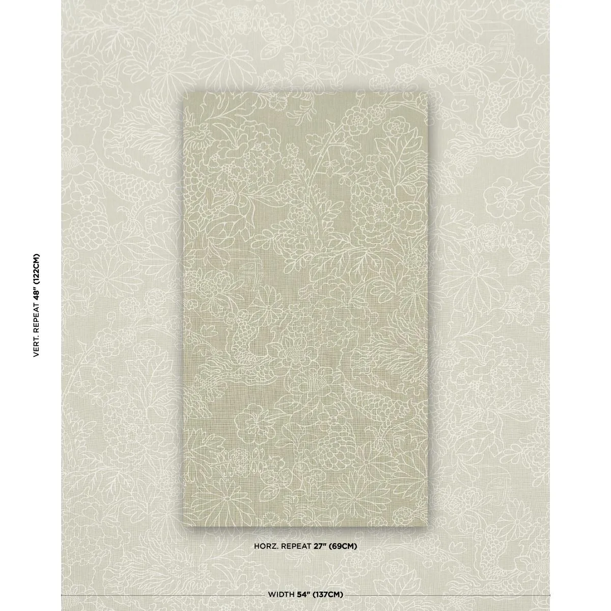 Schumacher 182780 Chiang Mai Dragon Silhouette Almond Dust fabric swatch